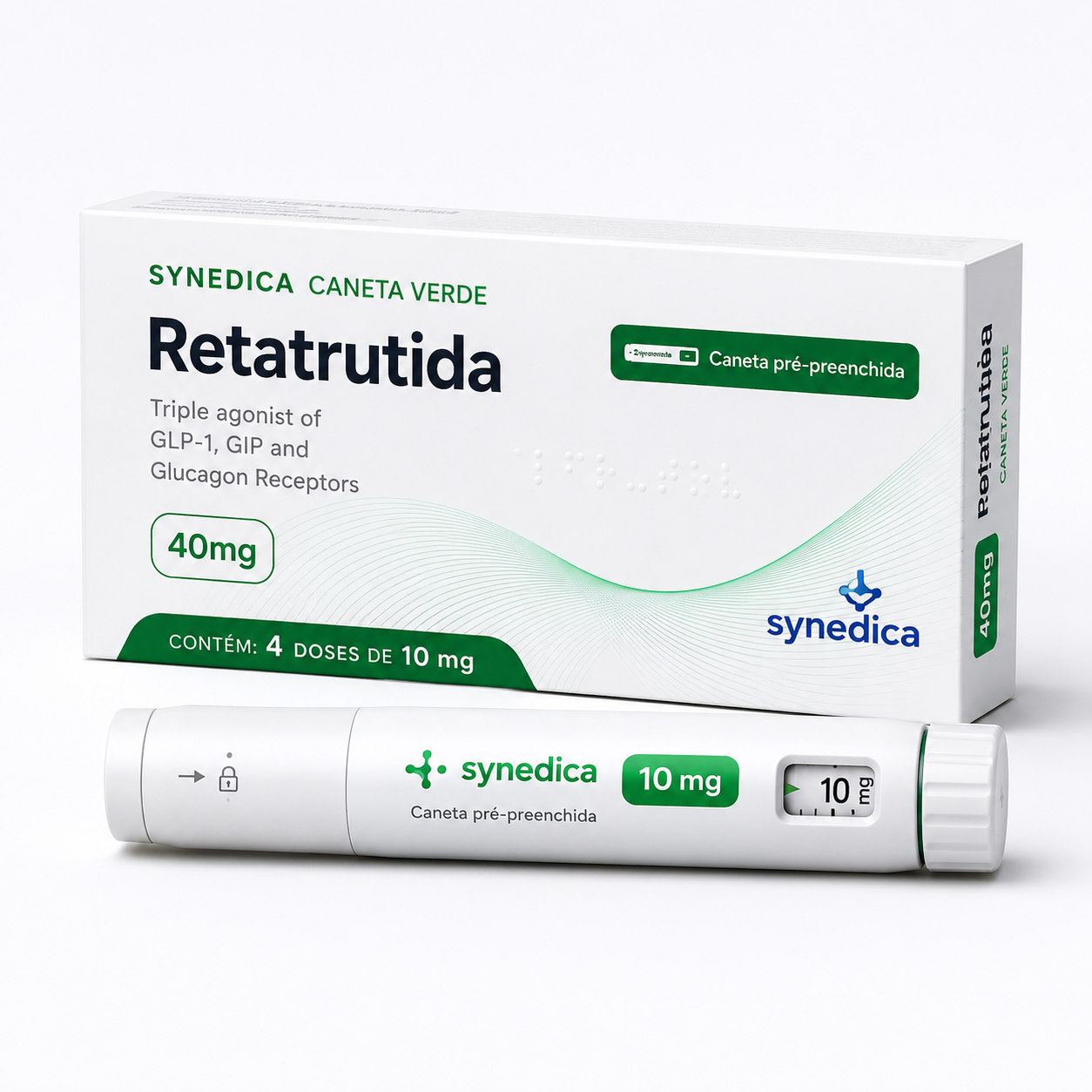 Synedica Caneta Verde Retatrutida 40 mg | 01 Caneta pré-preenchida | 4 doses de 10 mg